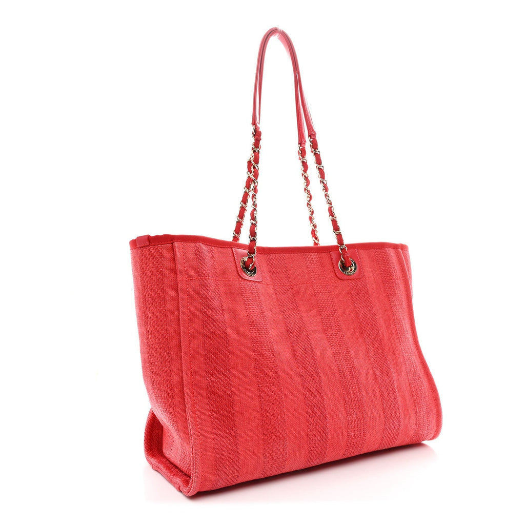 Mixed Fibers Striped Small Deauville Tote Red