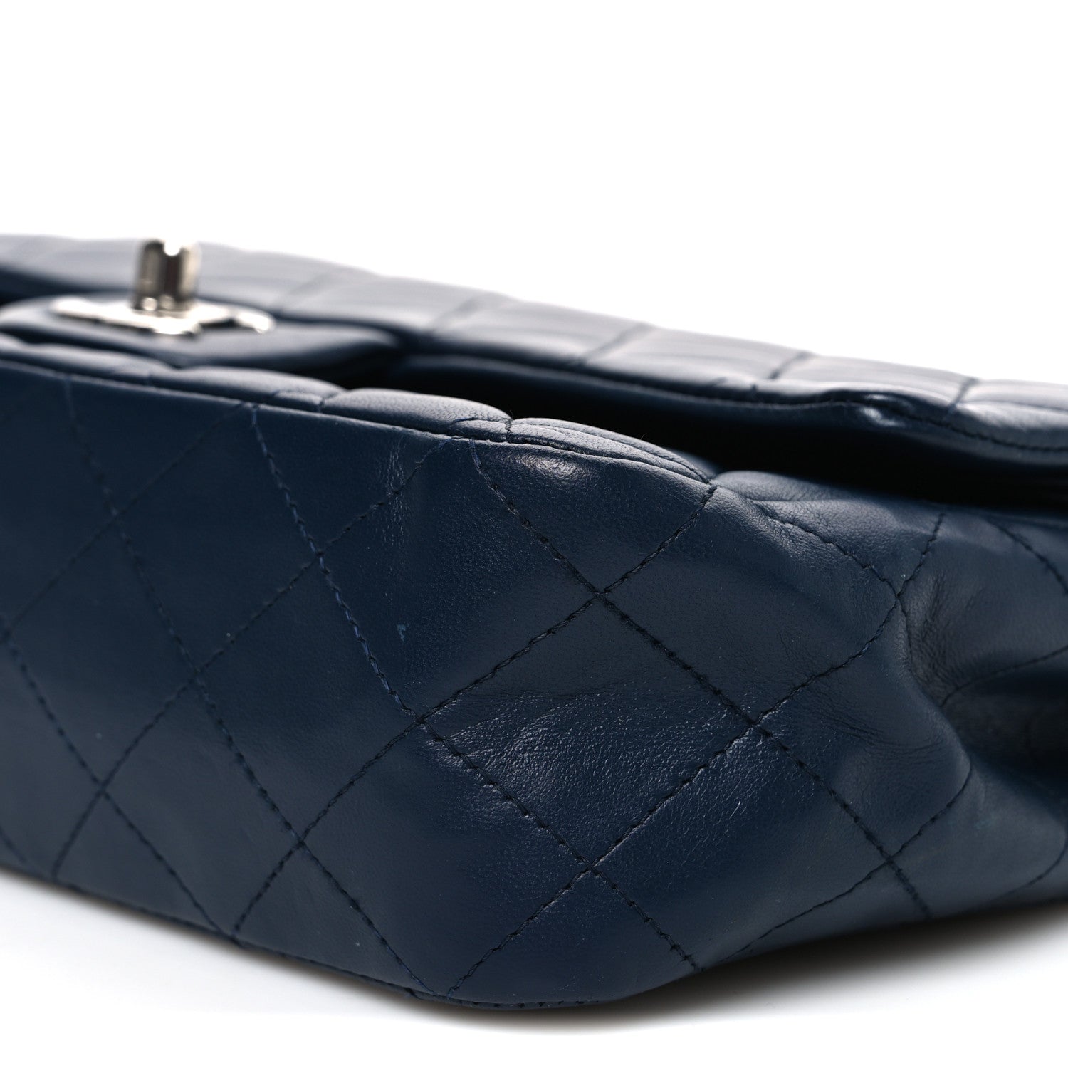 Lambskin Quilted Medium Double Flap Navy