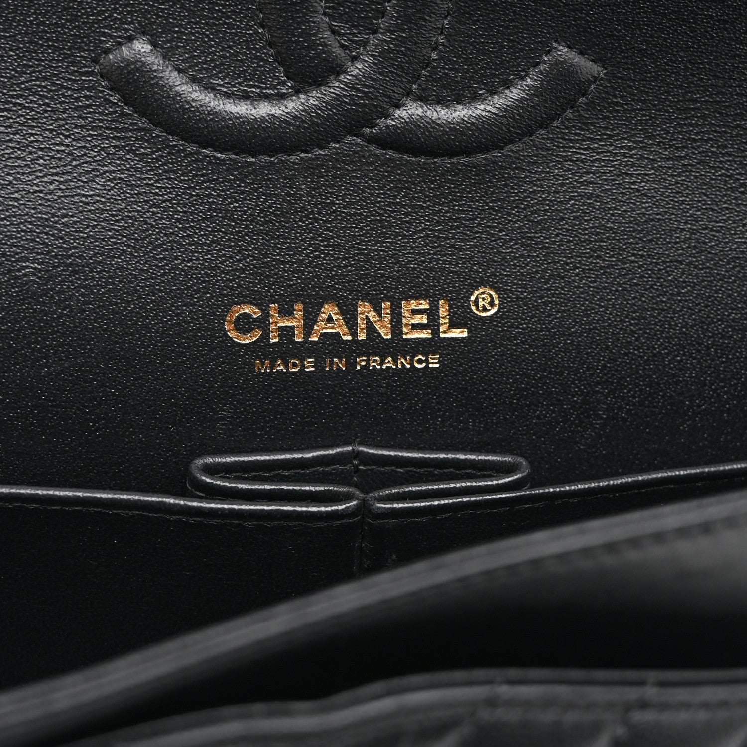 Lambskin Chevron Quilted Medium Double Flap Black