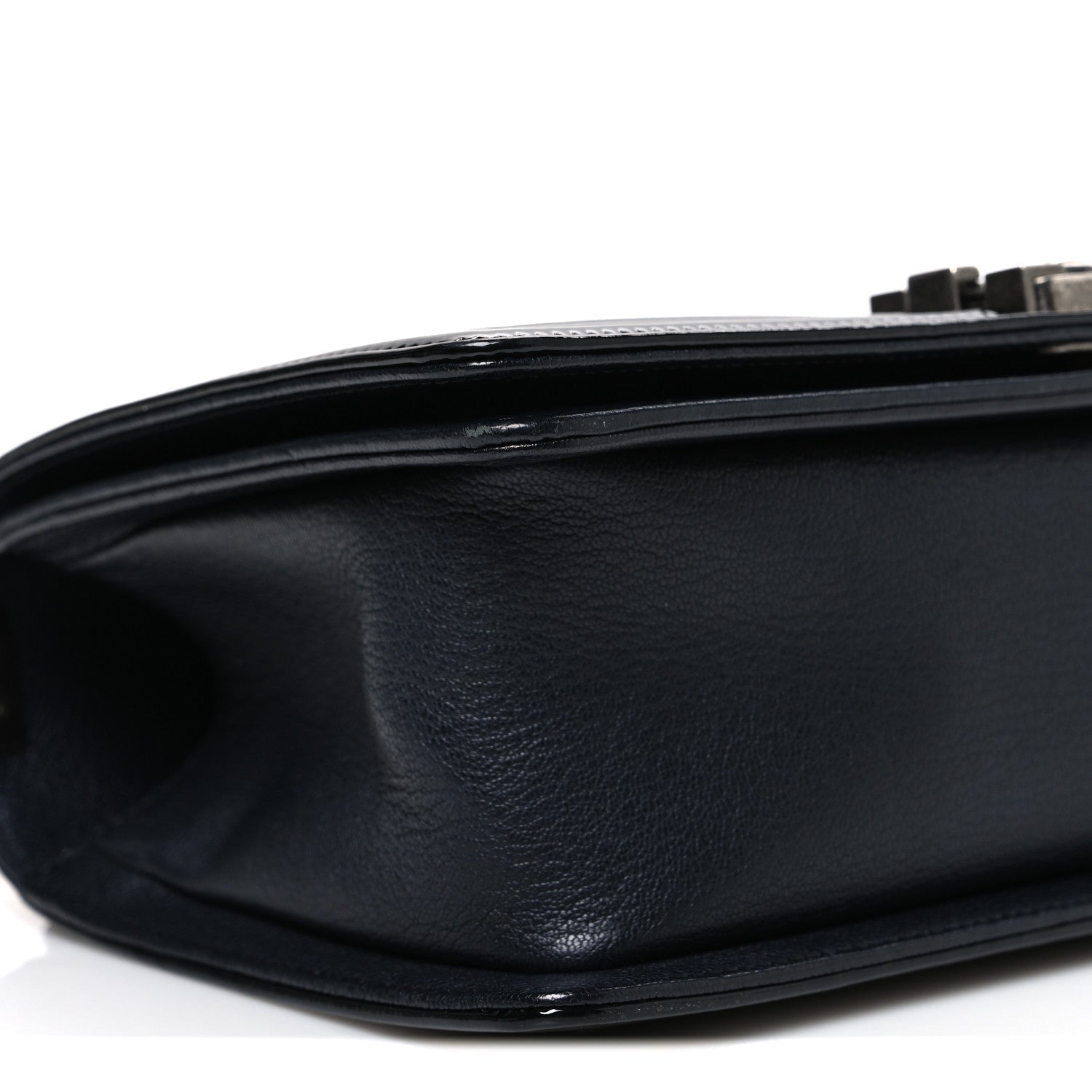 Goatskin Quilted Patent Medium Duo Boy Flap Black