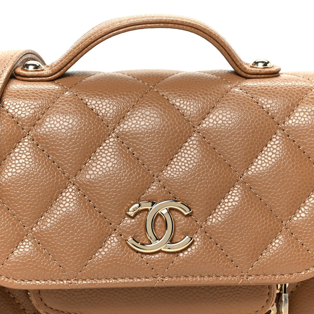 Caviar Quilted Business Affinity Clutch With Chain Flap Camel