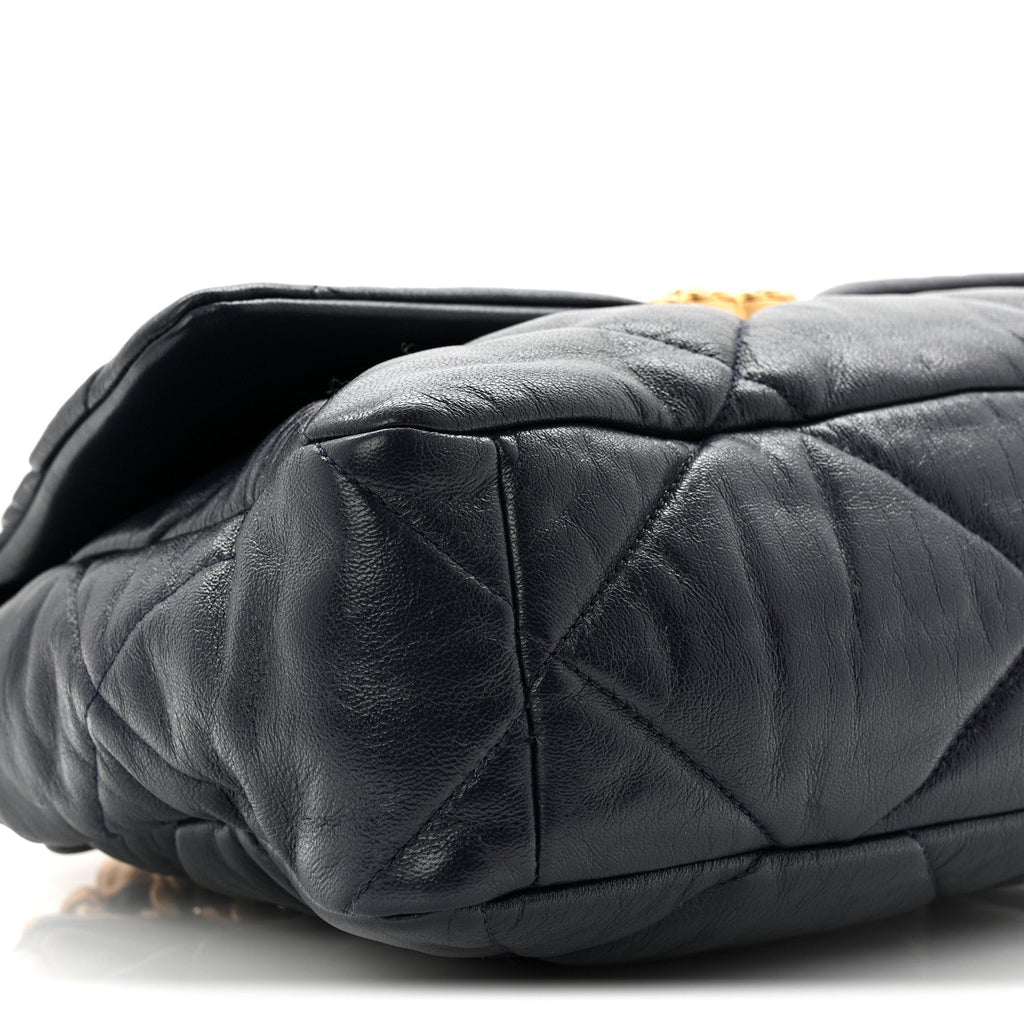 Goatskin Quilted Large Chanel 19 Flap Navy Blue