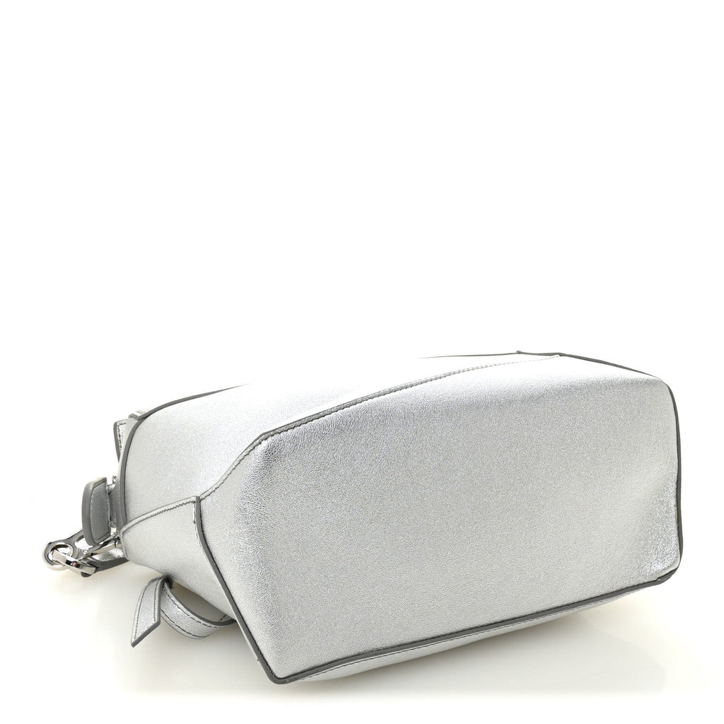 Laminated Lambskin Small Puzzle Edge Bag Silver