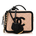 Caviar Quilted Small CC Filigree Vanity Case Beige Black