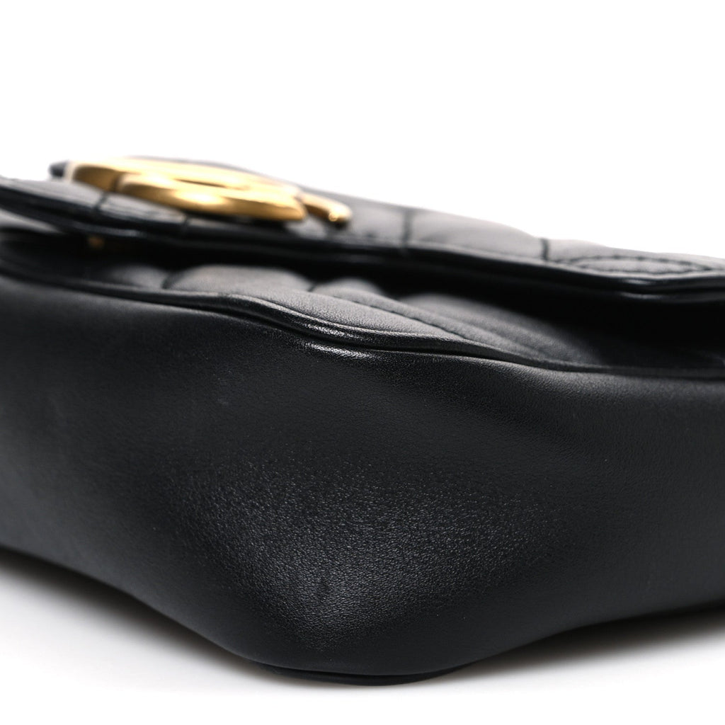 Calfskin Matelasse Super Mini GG Marmont Shoulder Bag Black