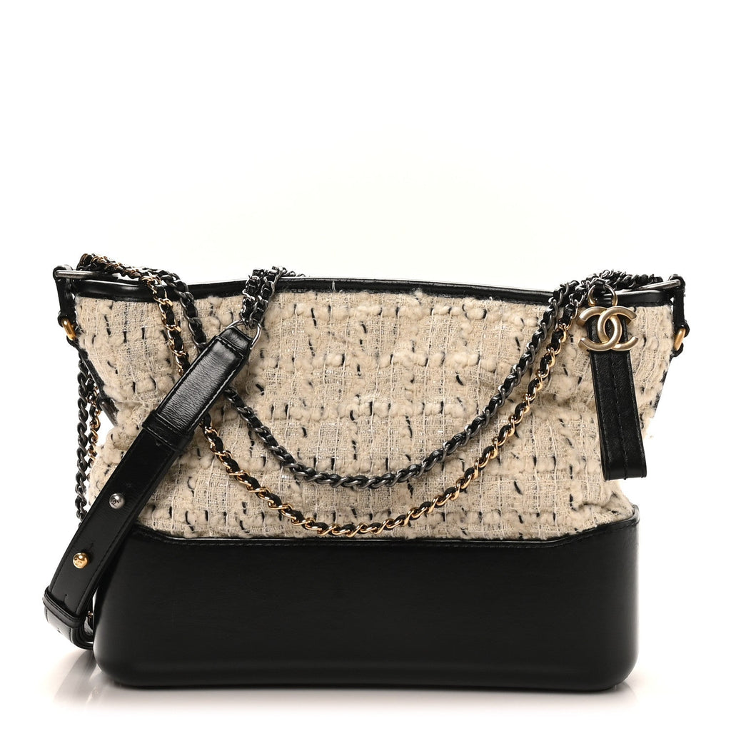 Tweed Calfskin Quilted Medium Gabrielle Hobo Ivory Black