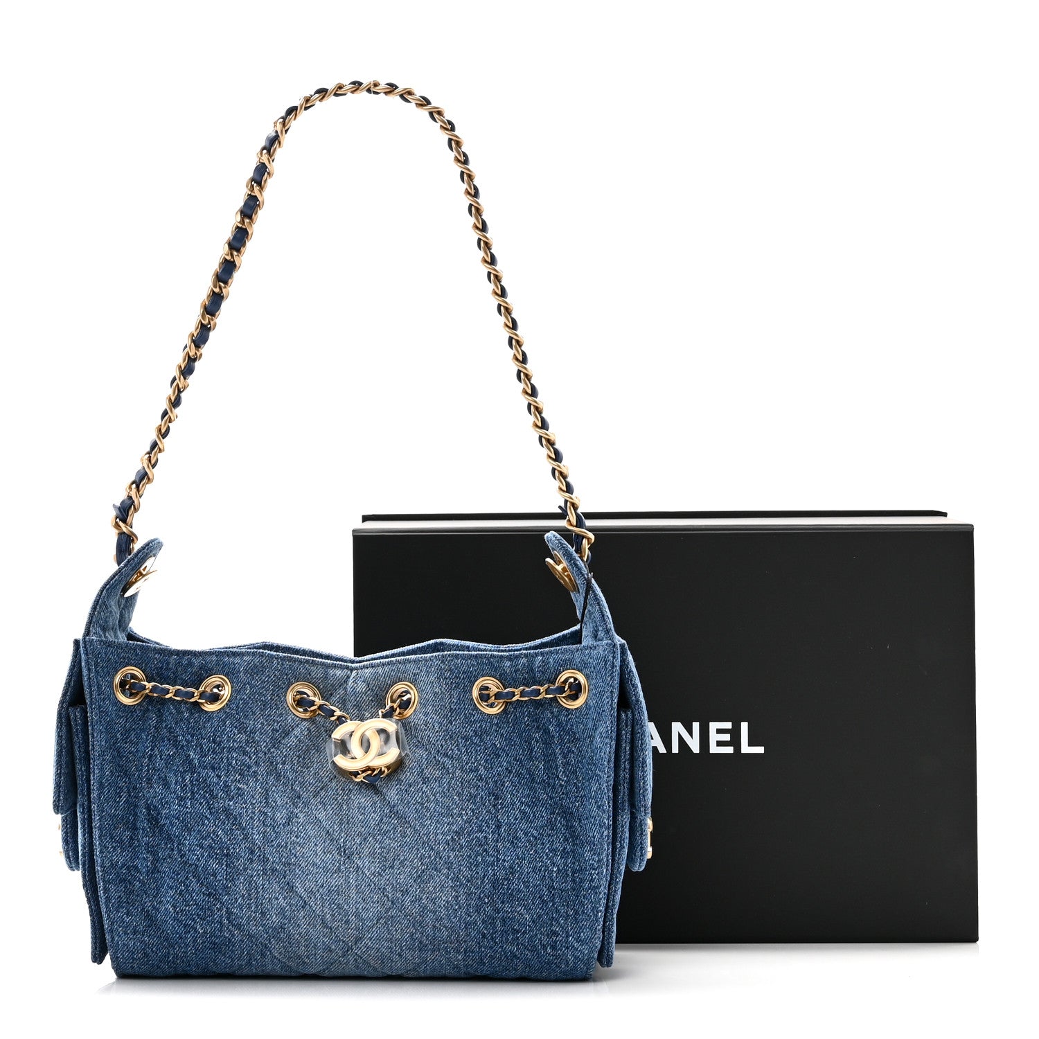 Washed Denim Quilted Mini Chanel 25 Handbag Blue