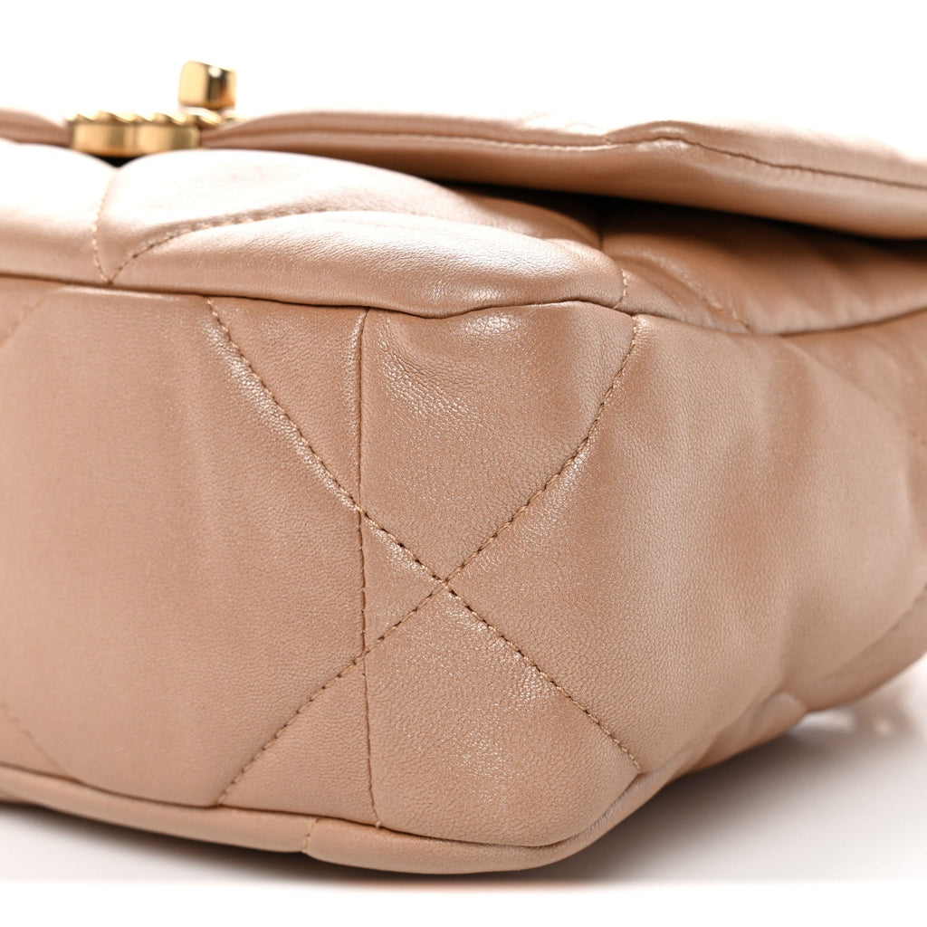 Shiny Lambskin Quilted Medium Chanel 19 Flap Beige