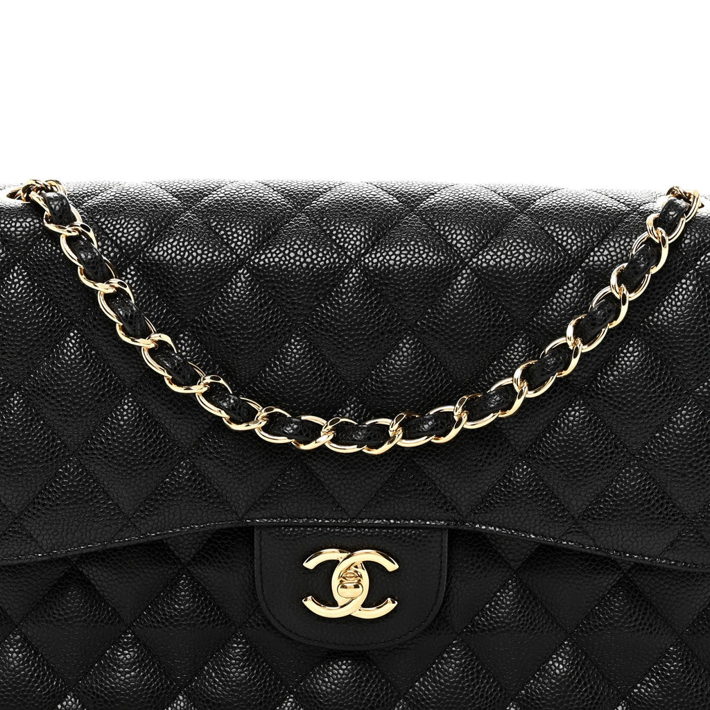 Caviar Quilted Jumbo Double Flap Black