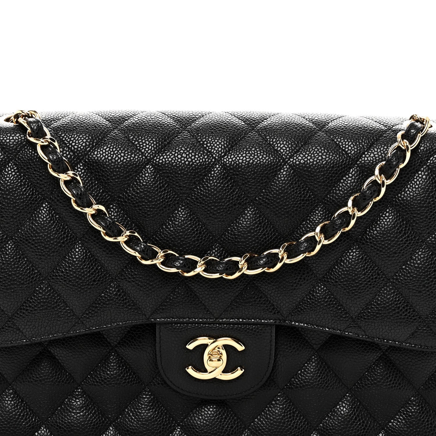Caviar Quilted Jumbo Double Flap Black