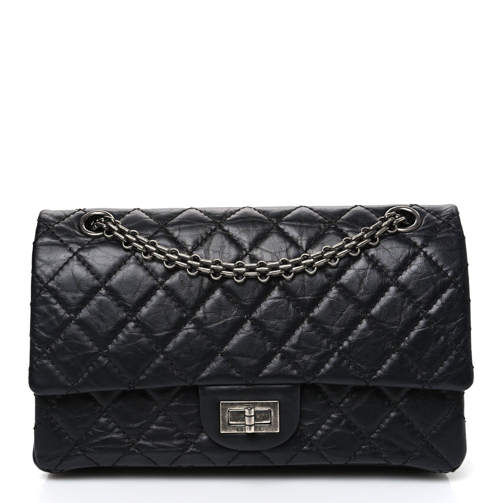 Aged Calfskin Quilted 2.55 Reissue 225 Flap Black