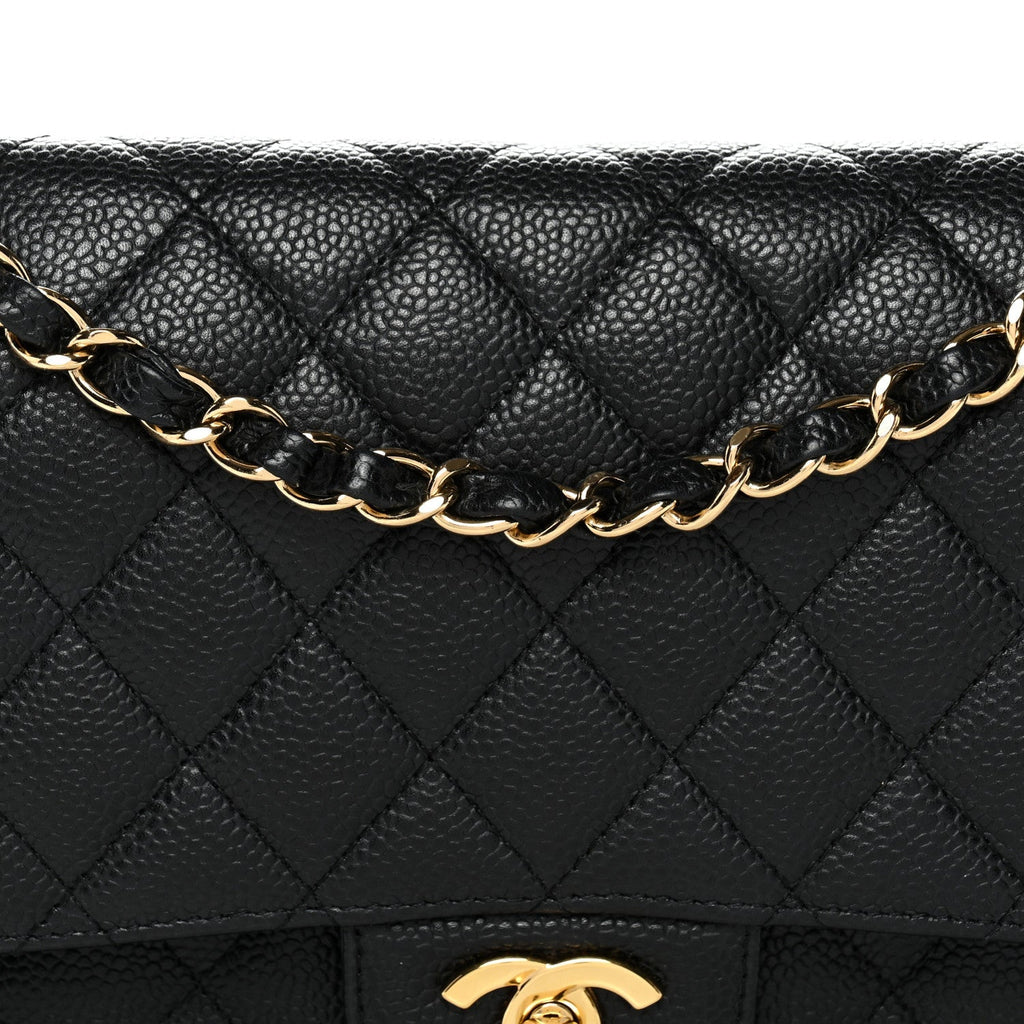 Caviar Quilted Medium Double Flap Black