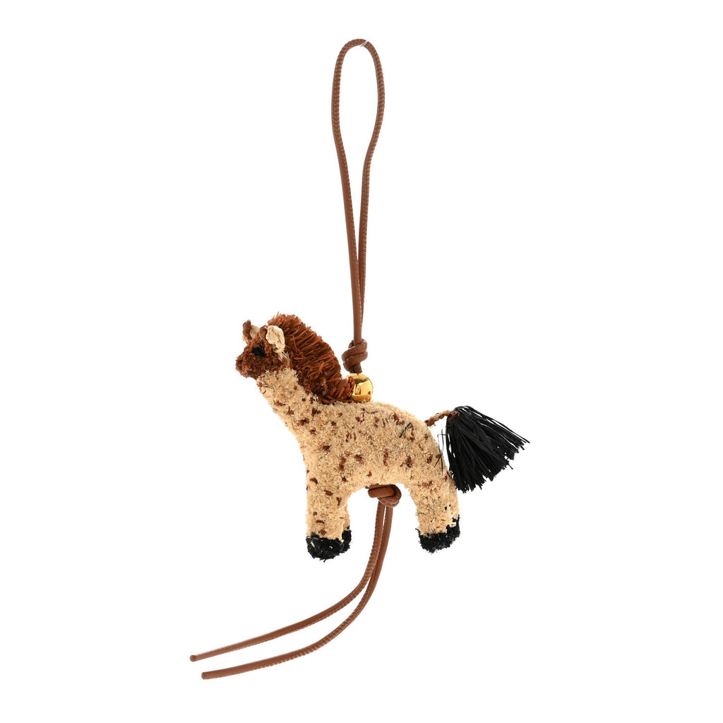 X PAULA'S IBIZA Raffia Calfskin Giraffe Bag Charm Brown