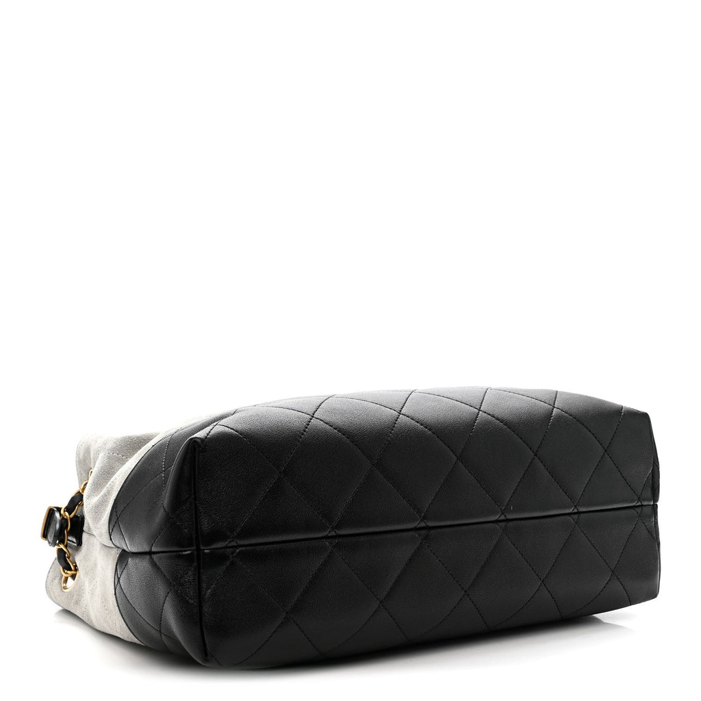 Suede Calfskin Shiny Lambskin Quilted Small Coco Base Shopping Bag Grey Black