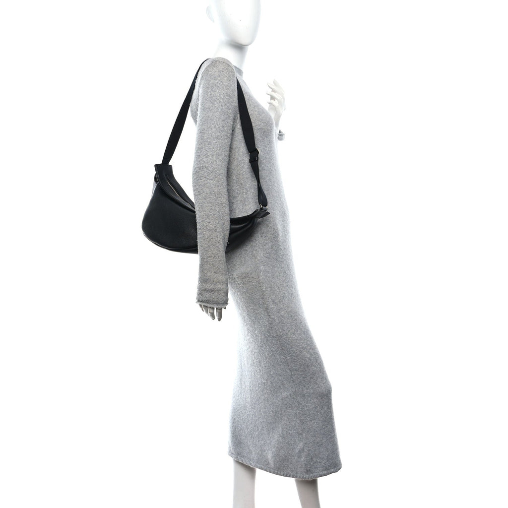 Grained Calfskin Large Slouchy Banana Bag Black
