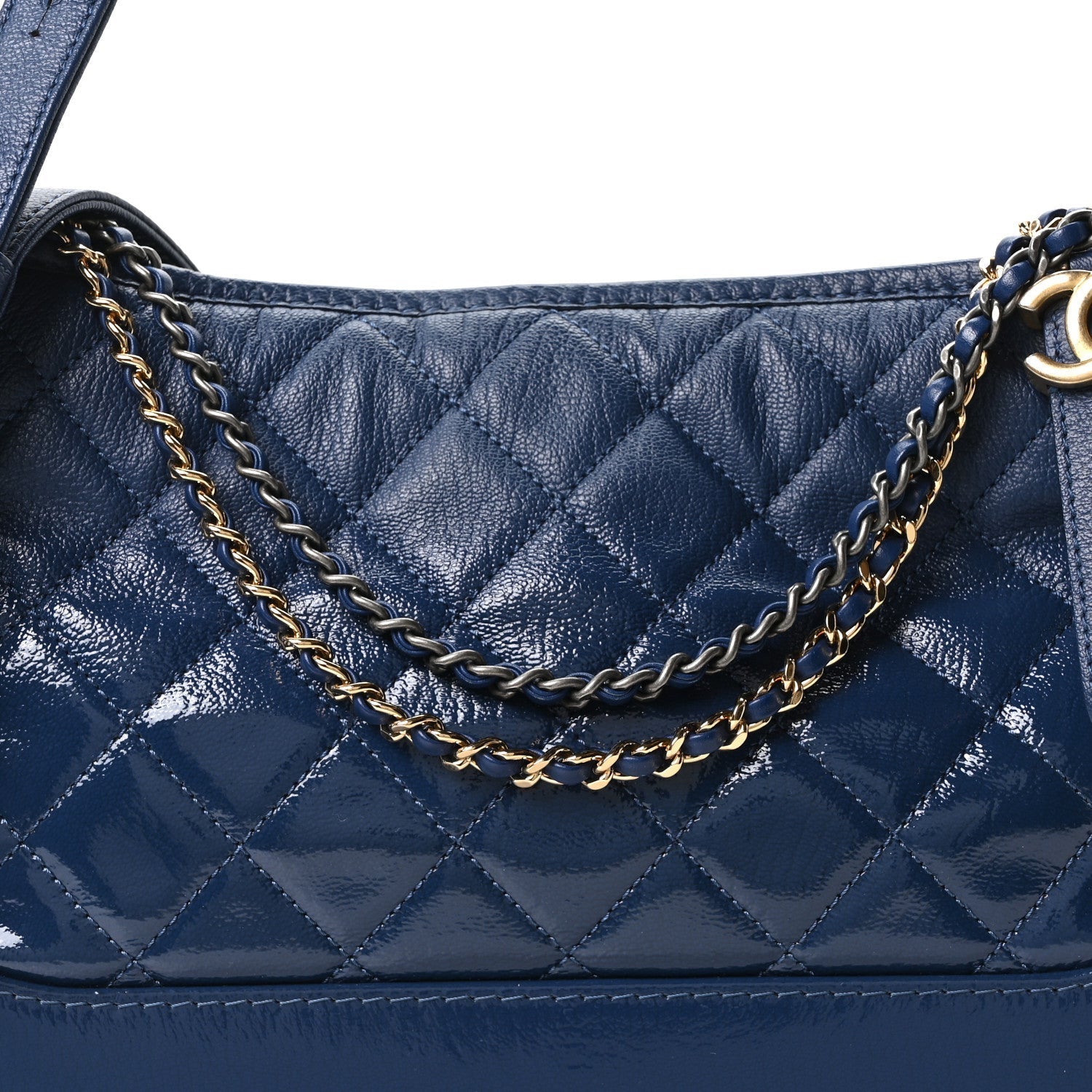Patent Goatskin Quilted Medium Gabrielle Hobo Blue