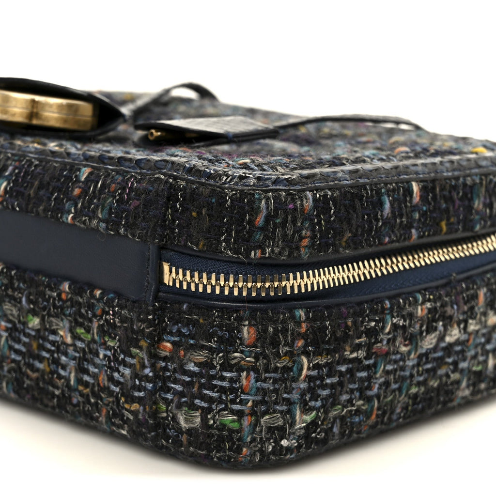 Tweed Snakeskin Quilted Medium CC Filigree Vanity Case Dark Navy