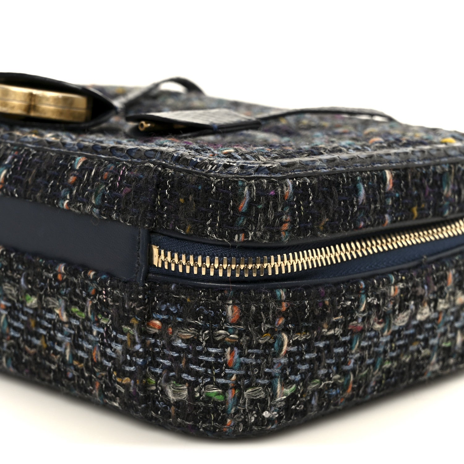 Tweed Snakeskin Quilted Medium CC Filigree Vanity Case Dark Navy