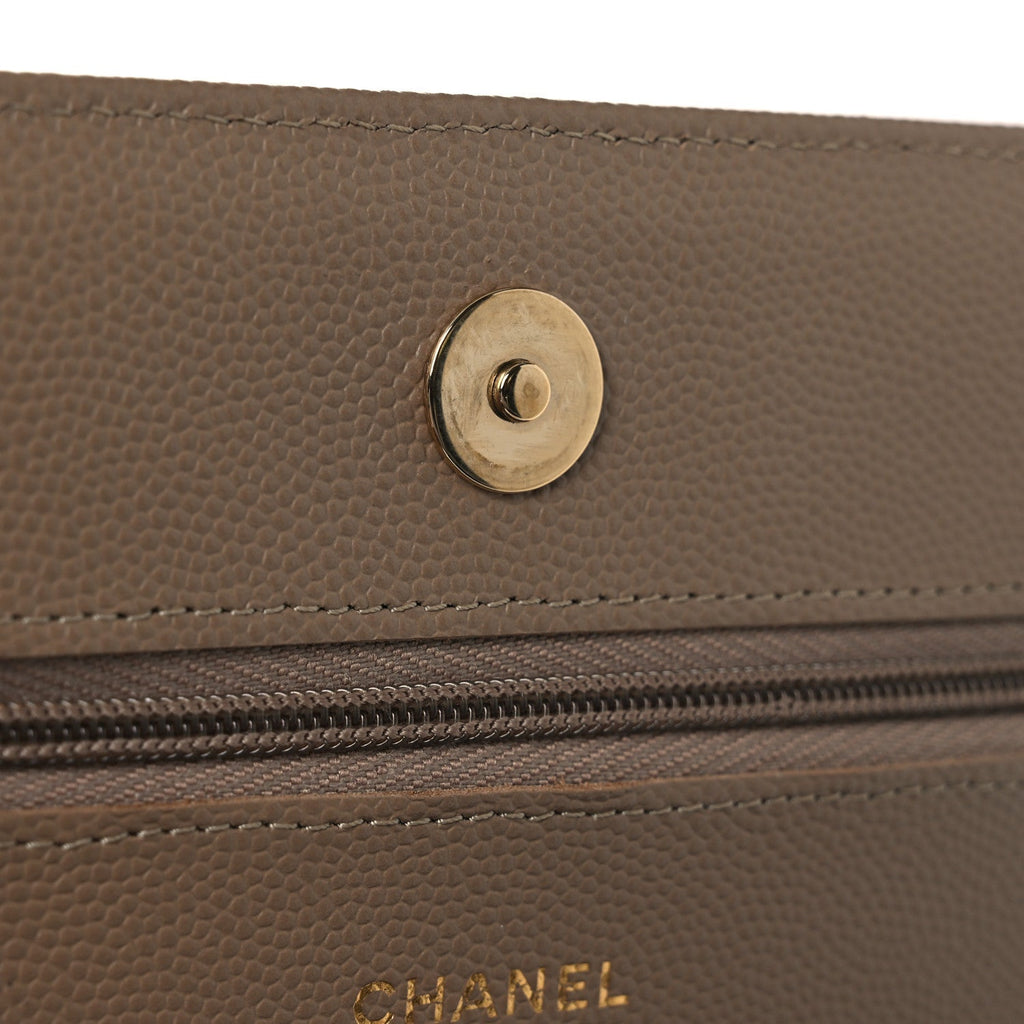 Caviar Quilted Wallet on Chain WOC Dark Beige