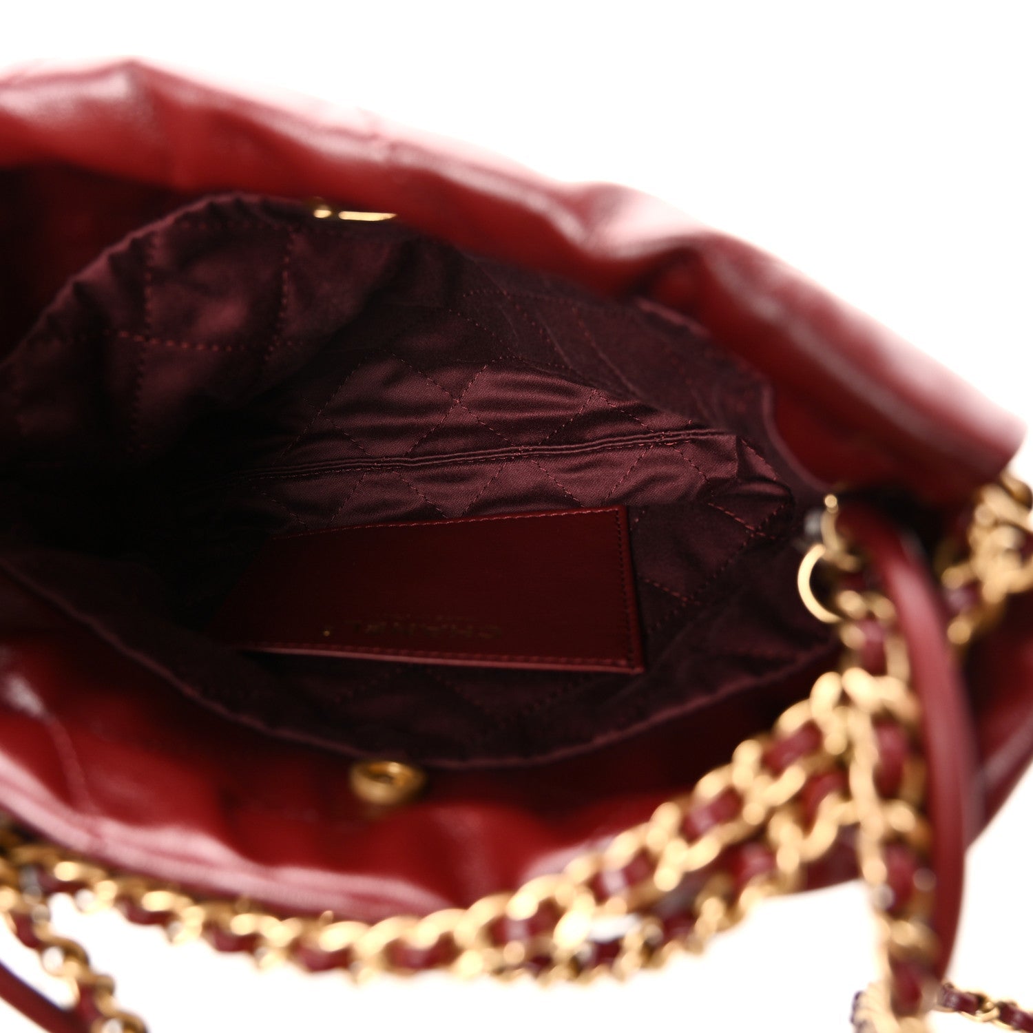 Shiny Calfskin Quilted Mini Chanel 22 Dark Burgundy