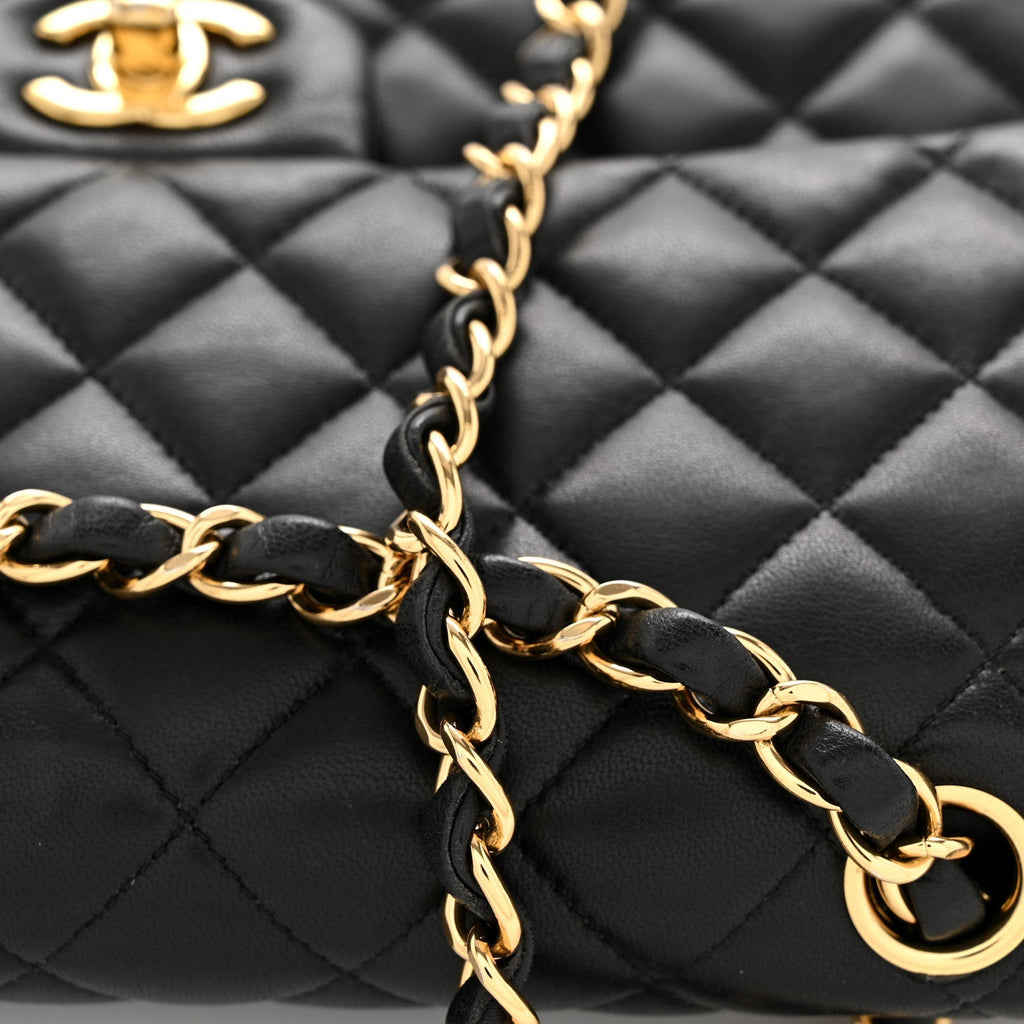 Lambskin Quilted Medium Double Flap Black