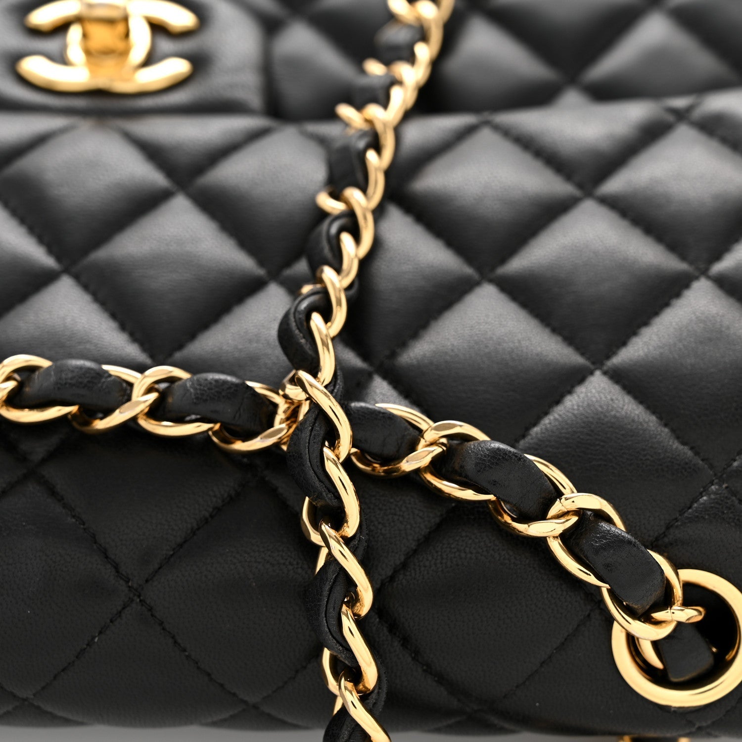 Lambskin Quilted Medium Double Flap Black