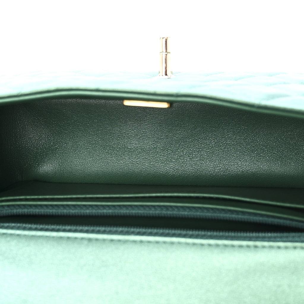 Iridescent Lambskin Quilted Mini Rectangular Flap Green