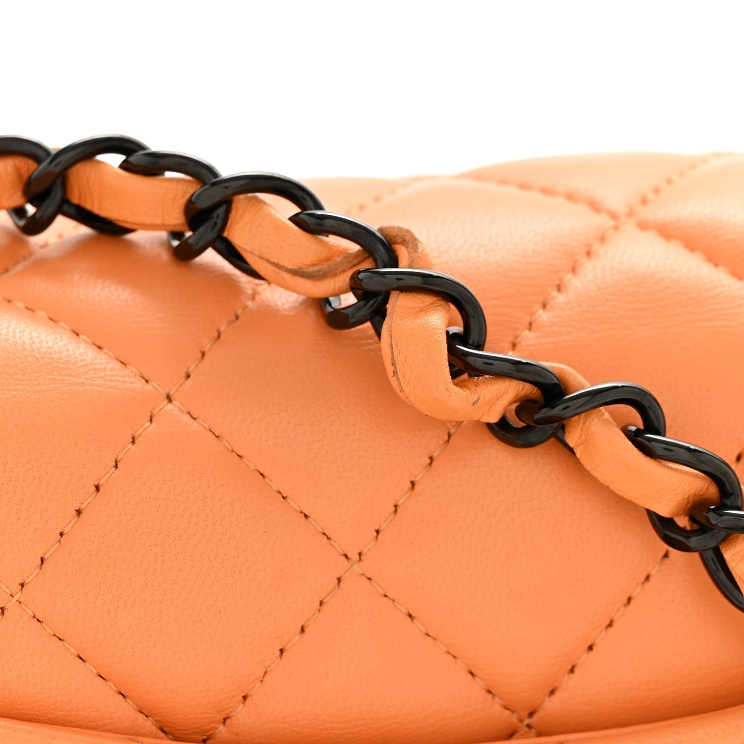 Lambskin Quilted Mini Rectangular Flap Orange