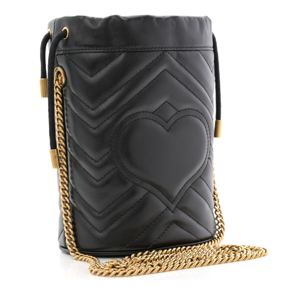 Calfskin Matelasse Mini GG Marmont 2.0 Bucket Bag Black