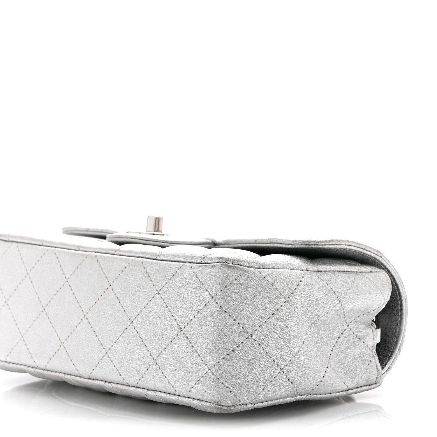 Metallic Lambskin Quilted Mini Rectangular Flap Silver