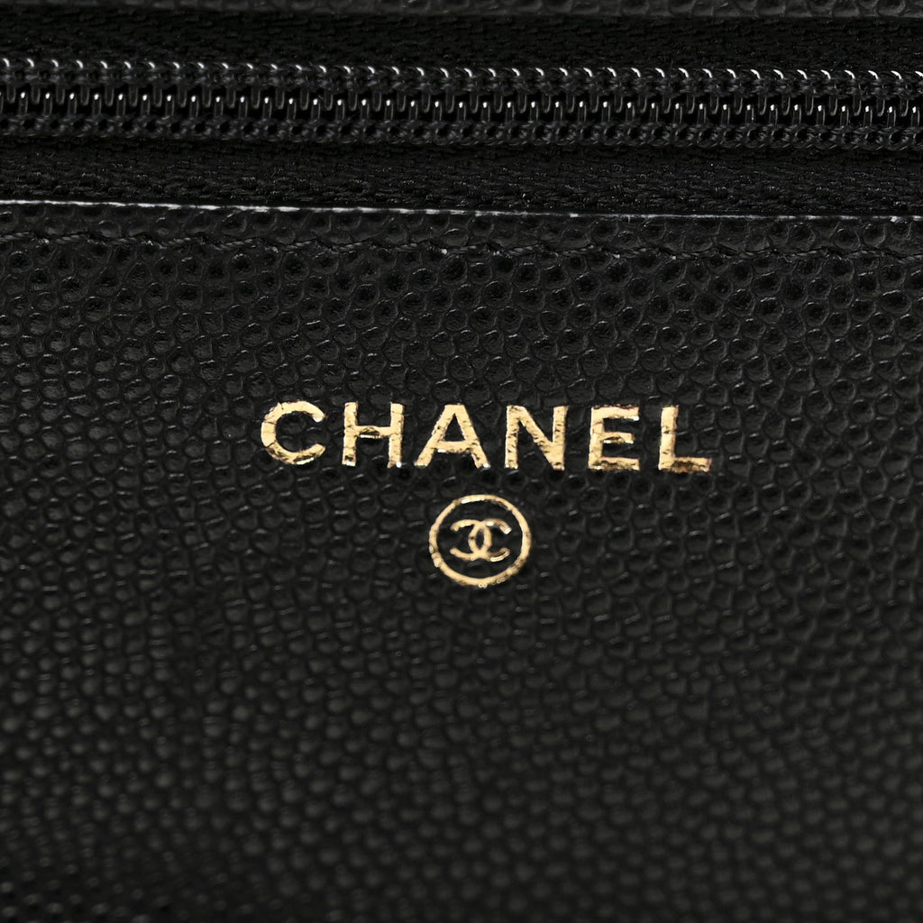 Caviar Quilted Perforated Metal CC Wallet On Chain WOC Black