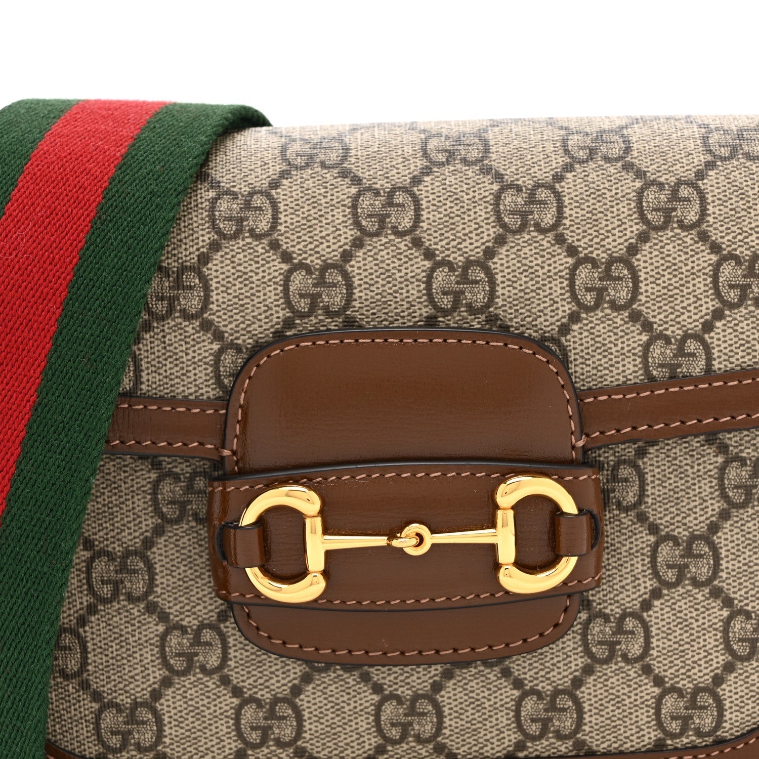 GG Supreme Monogram Web Mini Horsebit 1955 Shoulder Bag Beige Brown Sugar