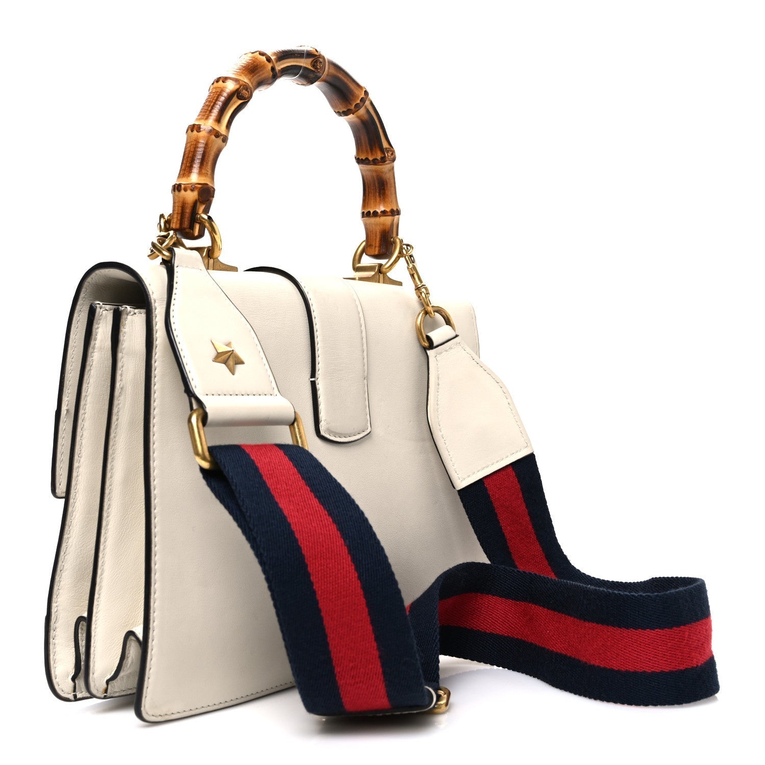 Calfskin Bamboo Web Medium Dionysus Top Handle Bag White Blue Hibiscus Red