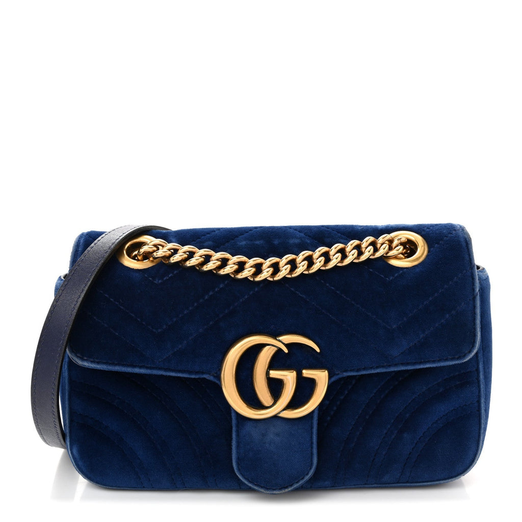 Velvet Matelasse Mini GG Marmont Shoulder Bag Cobalt Blue