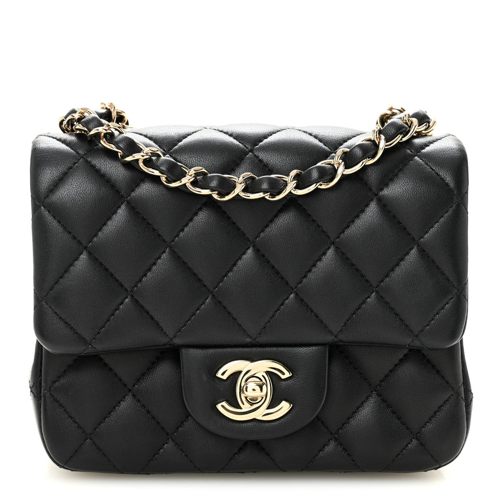 Lambskin Quilted Mini Square Flap Black