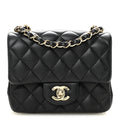 Lambskin Quilted Mini Square Flap Black