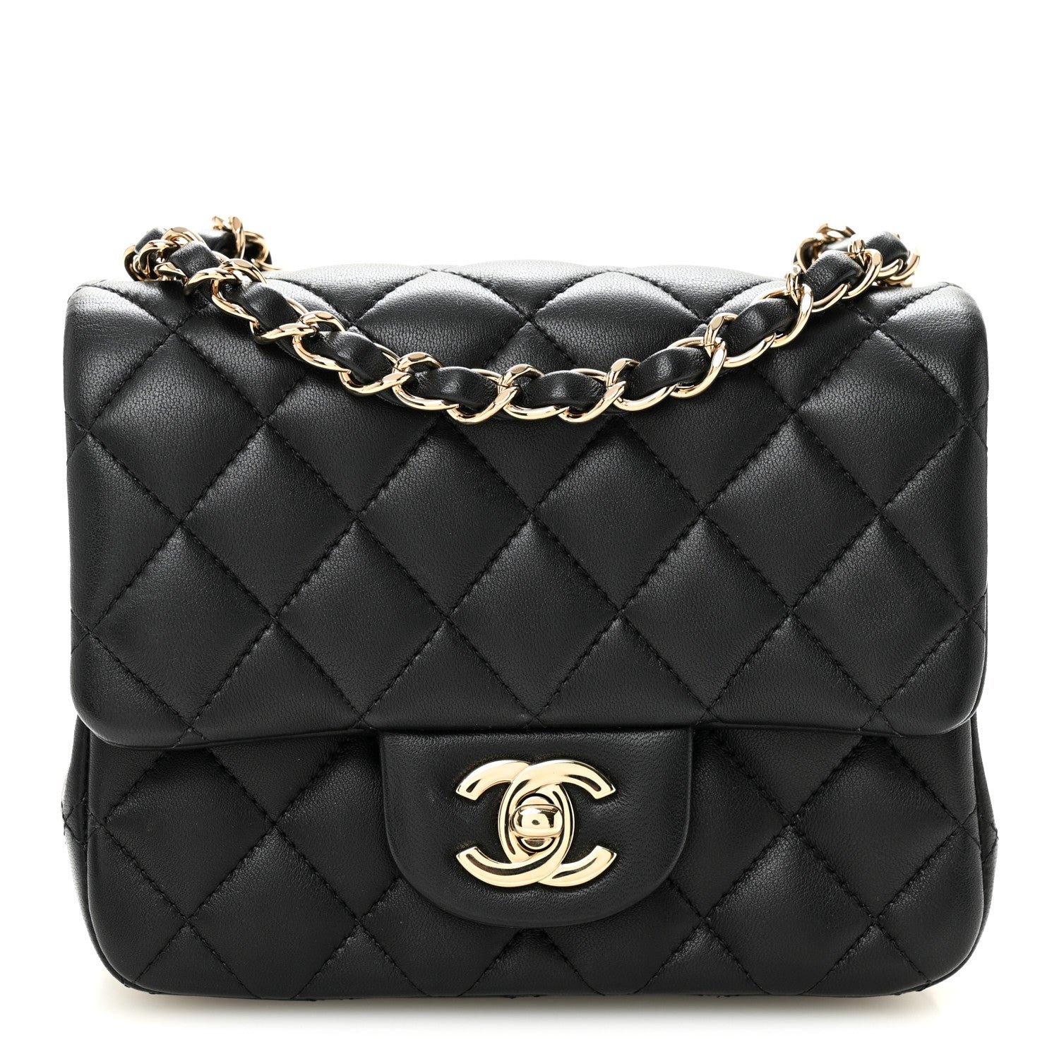 Lambskin Quilted Mini Square Flap Black