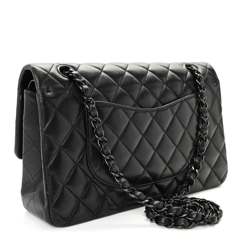 Lambskin Quilted Medium Double Flap So Black