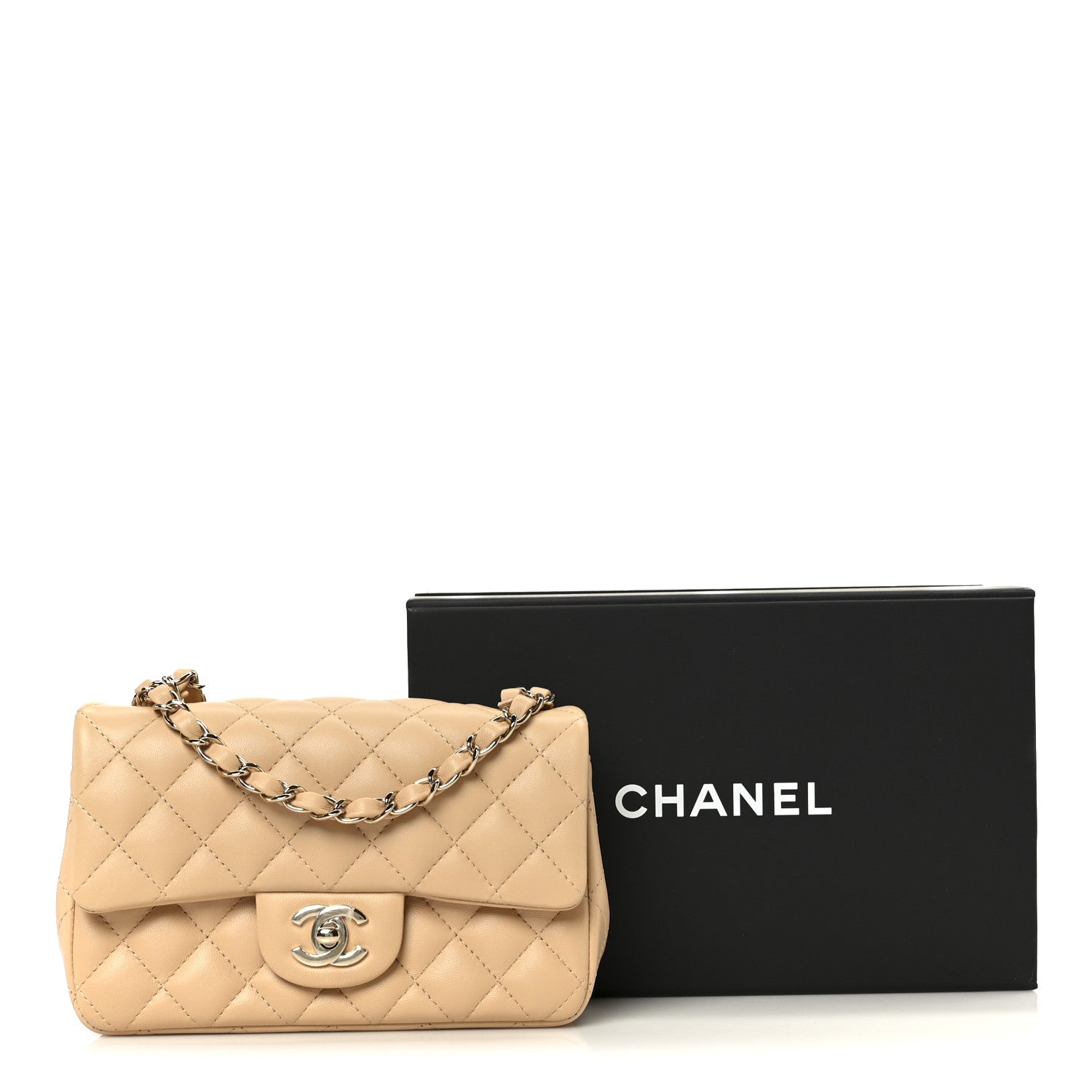 Lambskin Quilted Mini Rectangular Flap Beige