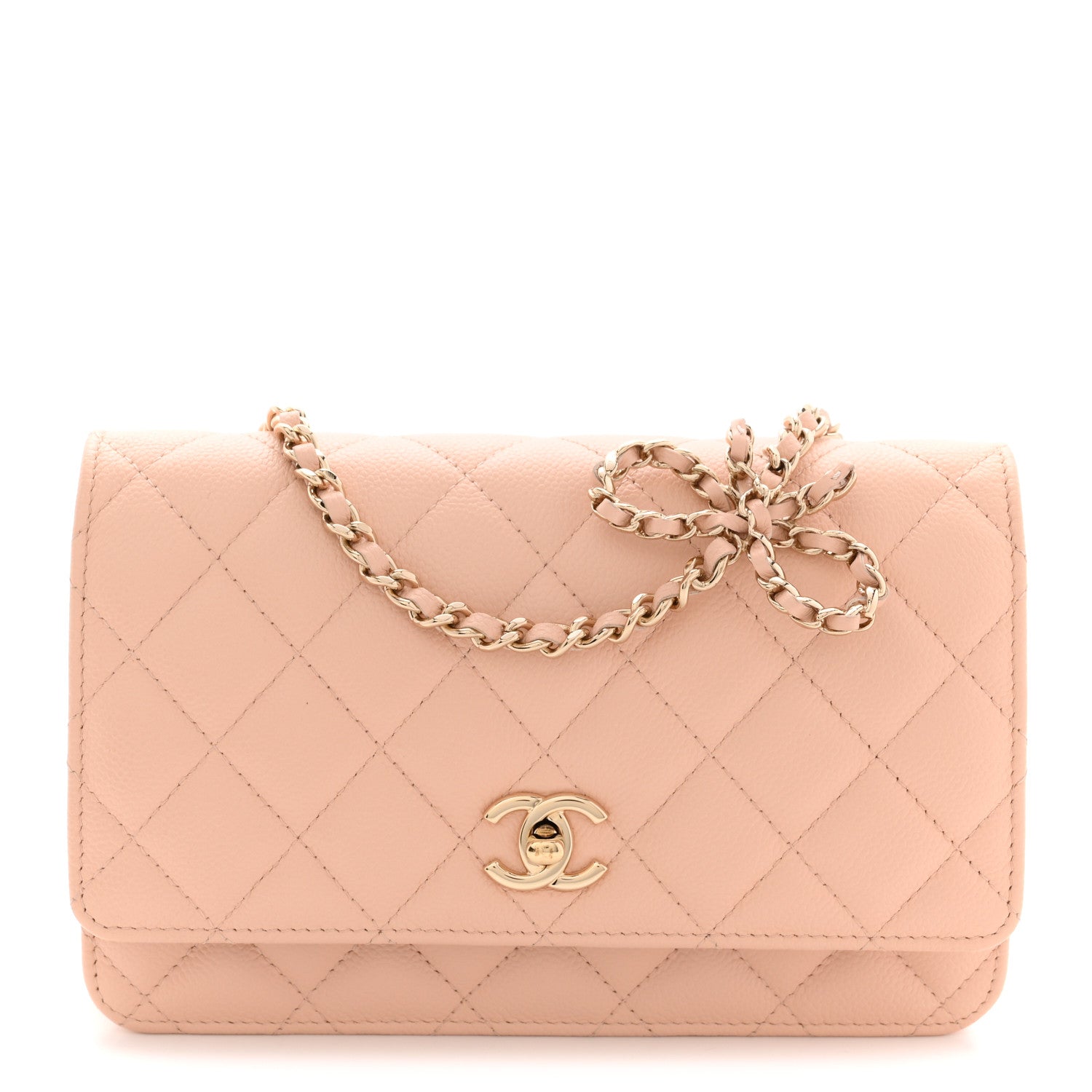 Caviar Quilted CC Turnlock Wallet On Chain WOC Beige