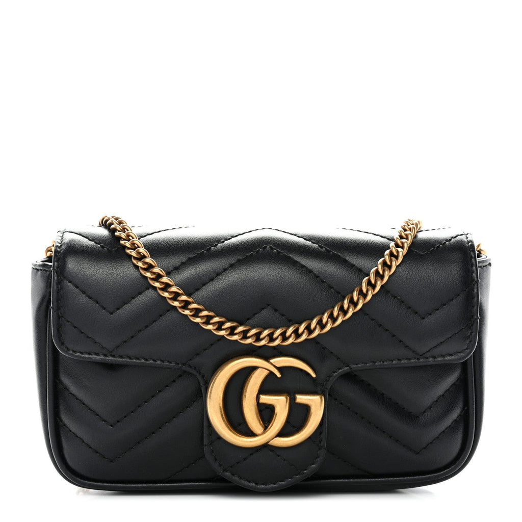 Calfskin Matelasse Super Mini GG Marmont Shoulder Bag Black