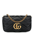 Calfskin Matelasse Super Mini GG Marmont Shoulder Bag Black