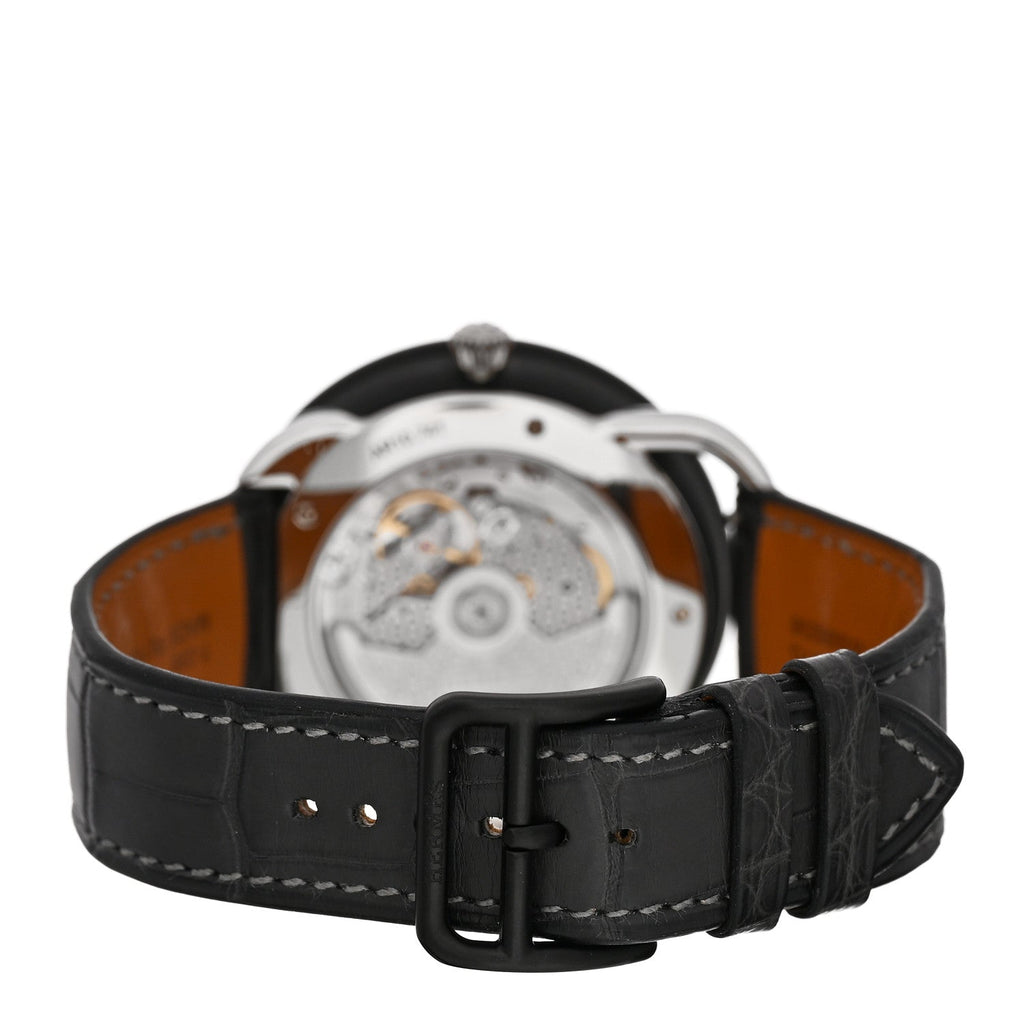 Platinum Titanium Alligator 43mm Arceau Le Temps Voyageur Automatic Watch Noir