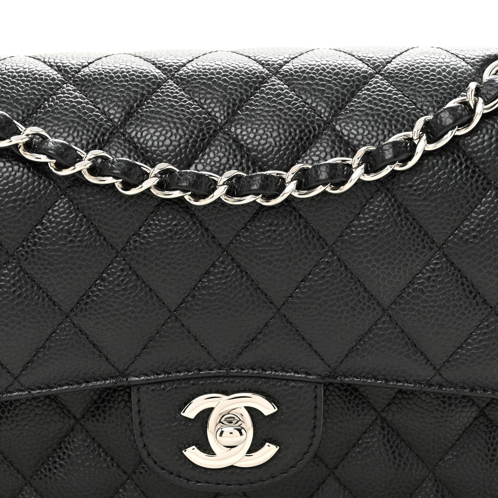 Caviar Quilted Medium Double Flap Black