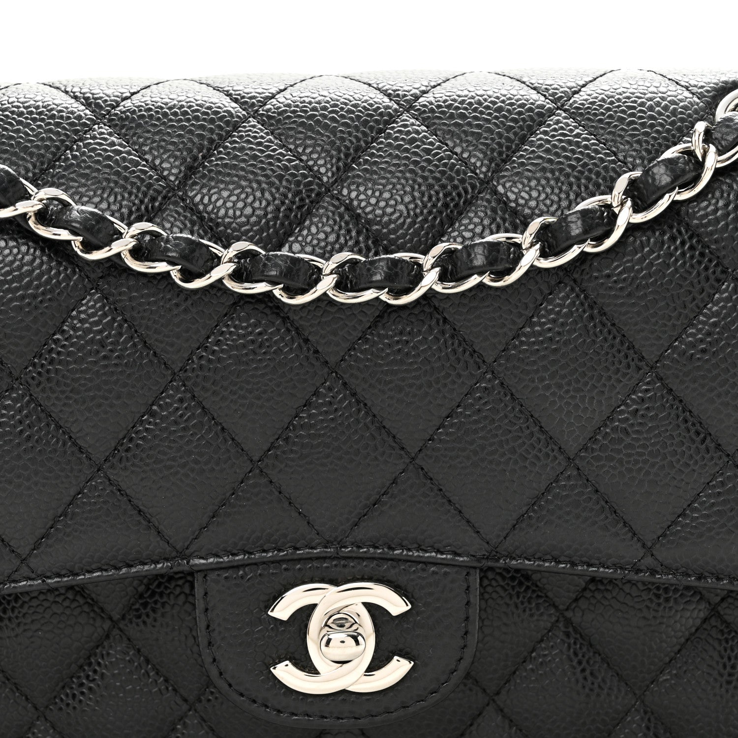 Caviar Quilted Medium Double Flap Black