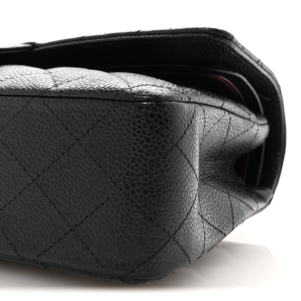 Caviar Quilted Medium Double Flap Black