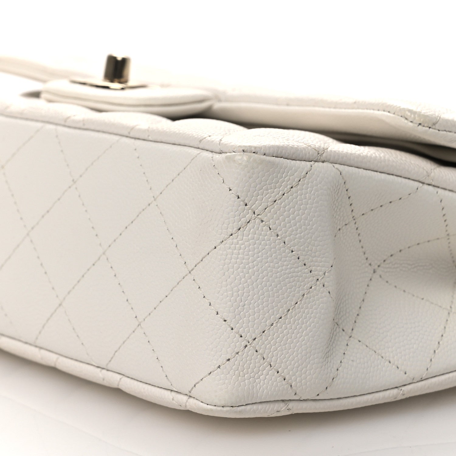 Caviar Quilted Medium Double Flap White