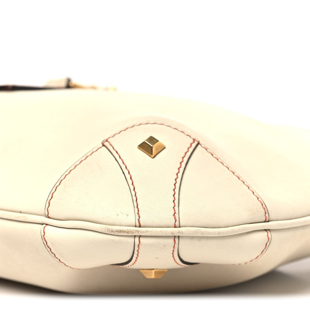 Calfskin Piston Lock Jackie O Hobo White