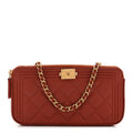 Lambskin Quilted Small Boy Clutch With Chain Orange
