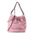 Metallic Lambskin Lacquered Monochrome Quilted Mini Chanel 22 Pink